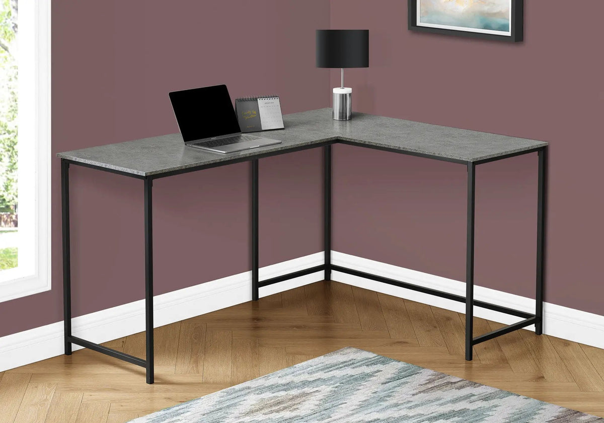 L-Shaped Corner Computer Desk | 58.25 Inch Width | Stone-Look Finish | Sturdy Metal Base