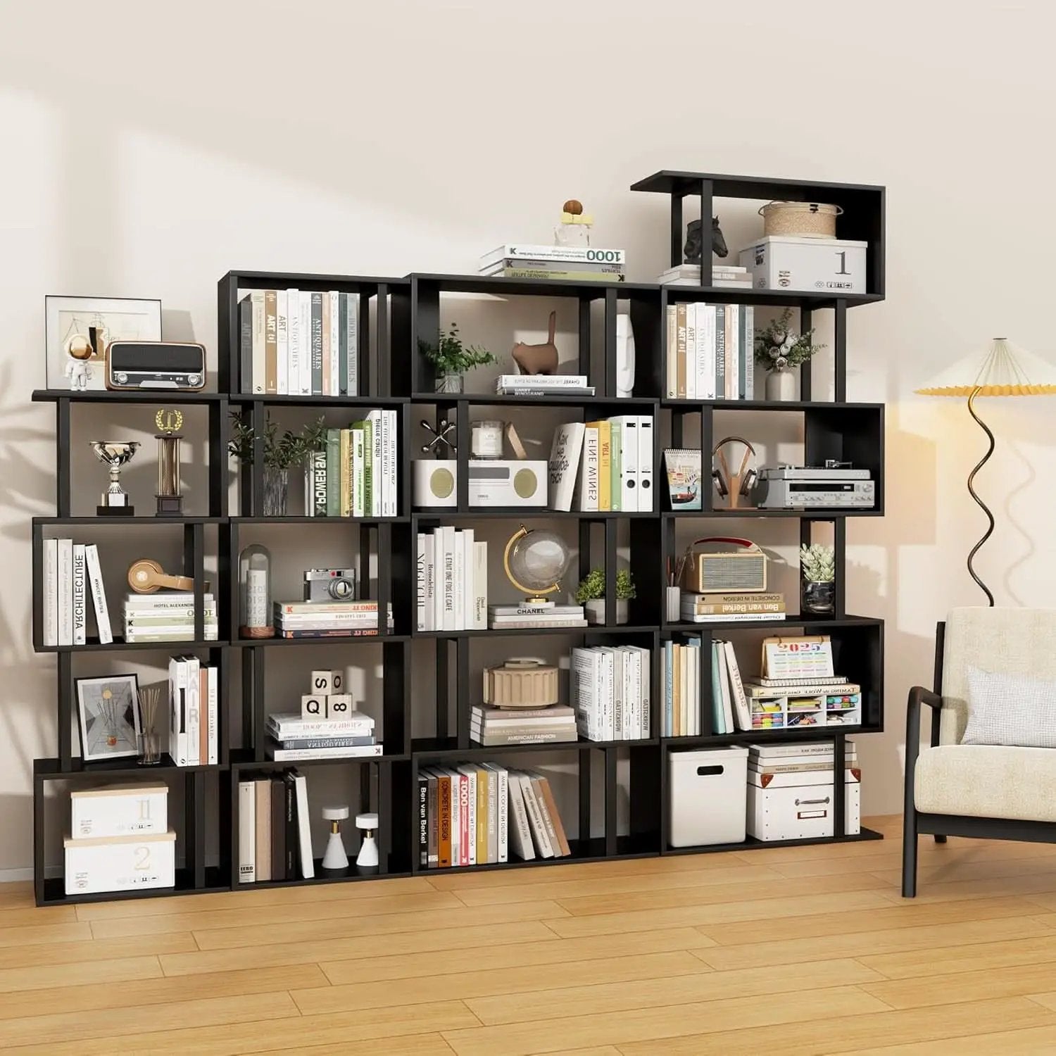 5 Tier S Shaped Bookcase Black Wood And Metal Livingroom from PriceLows™
