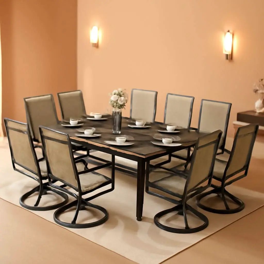 Patio Furniture Set Table For 8 Grayish Brown Swivel Chairs from PriceLows™