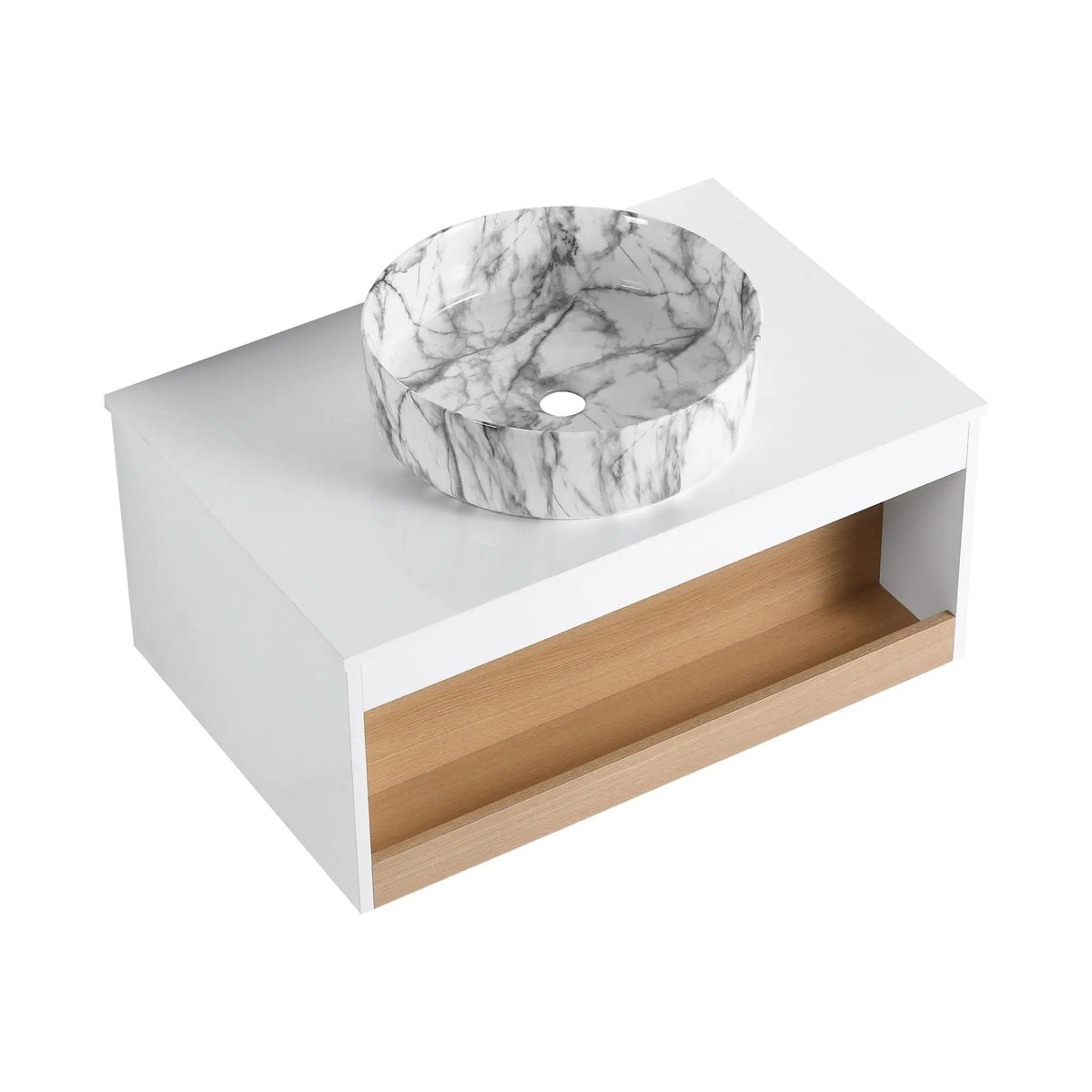 Floating Bathroom Vanity | Wall Mounted | Ceramic Vessel Sink | White