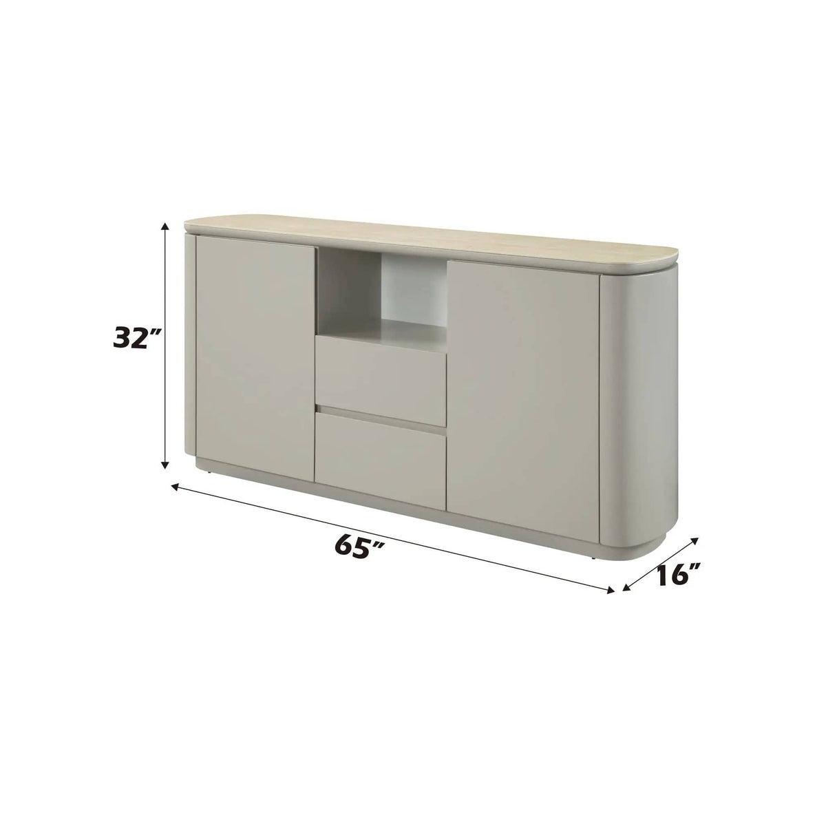 Ingram Ceramic Top Server | 16 x 65 x 32 in | Metal & Ceramic | Light Gray