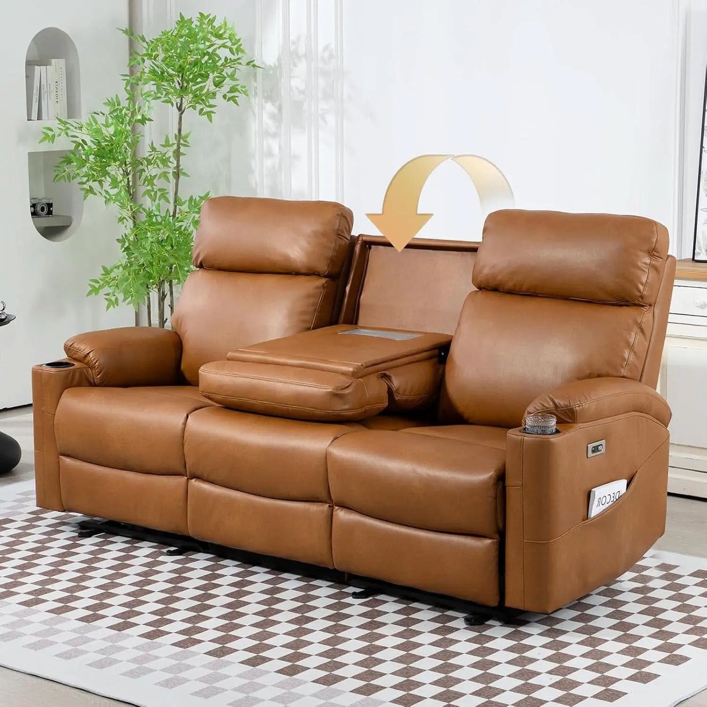 Power Reclining Sofa Brown PU Leather Independent Backrests from PriceLows™
