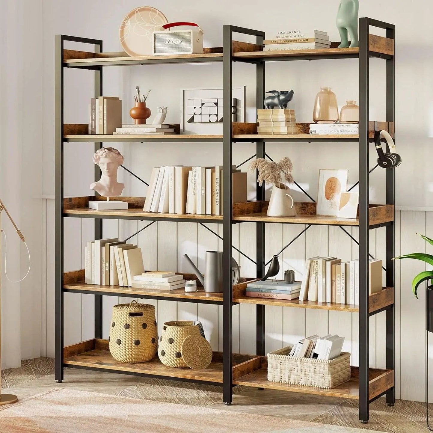 65 Inch Five Tier Corner Bookshelf With Open Shelves from PriceLows™