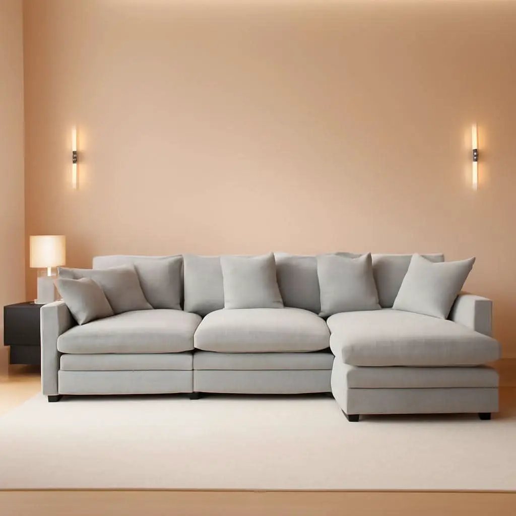 111 Inch L Shaped Modern Glam Sofa Sectional With Ottoman Cloud Foam Cushions Grey Chenille from PriceLows™