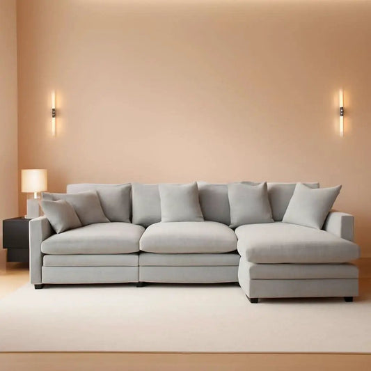 111 Inch L Shaped Modern Glam Sofa Sectional With Ottoman Cloud Foam Cushions Grey Chenille from PriceLows™