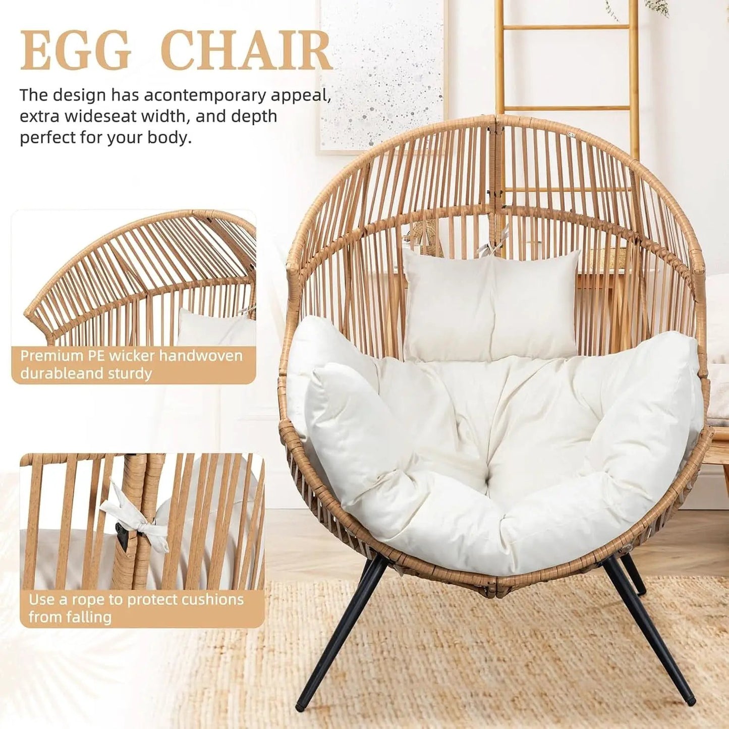Cozy Outdoor Wicker Egg Chair with Soft Cushion from PriceLows™
