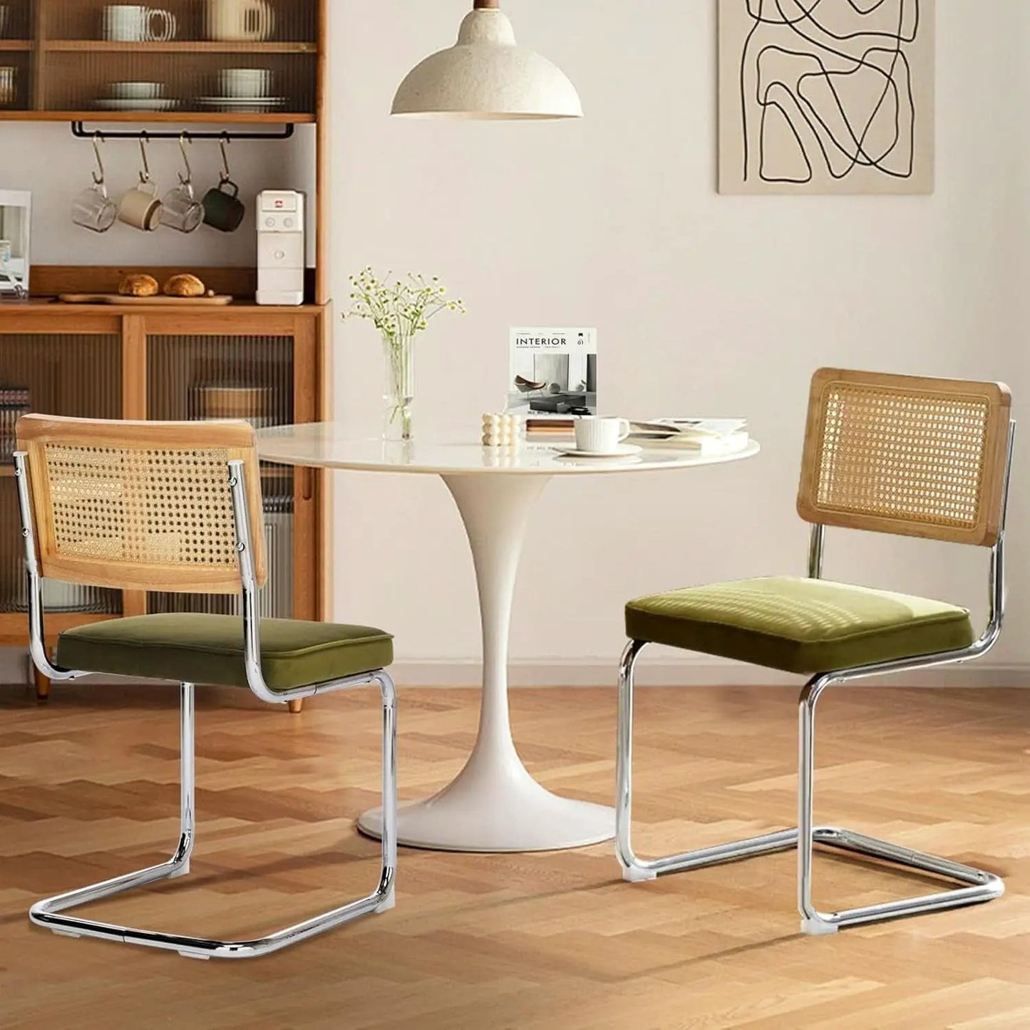 Rattan Dining Chairs Set Of 2 Green With Cane Back from PriceLows™