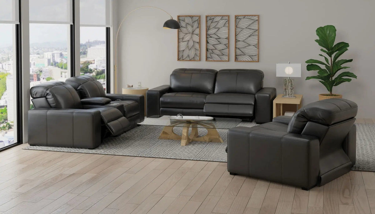 Ferrara Power Adjustable Headrest Power Recliner Sofa With Zero Gravity | 93 x 46 x 37 in | Leather | Black