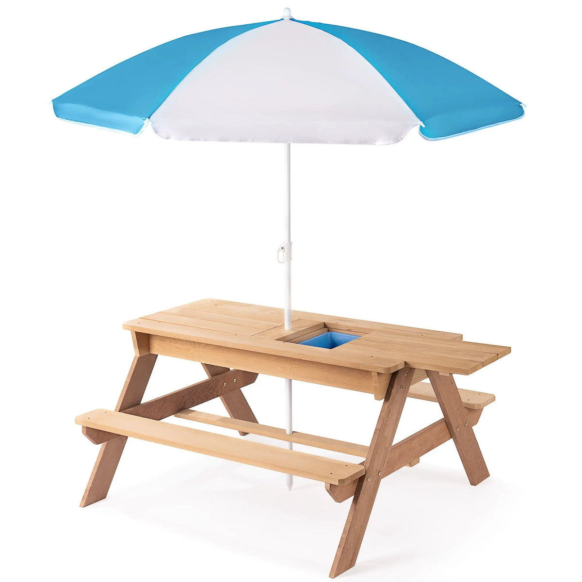 Kids Picnic Table With Umbrella | 3-In-1 Convertible Design | Natural Cedar Wood | Sand And Water Play