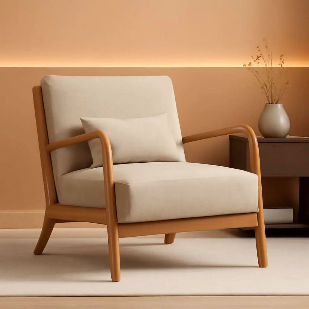 Beige Luxuriously Upholstered Mid Century Modern Chair from PriceLows™