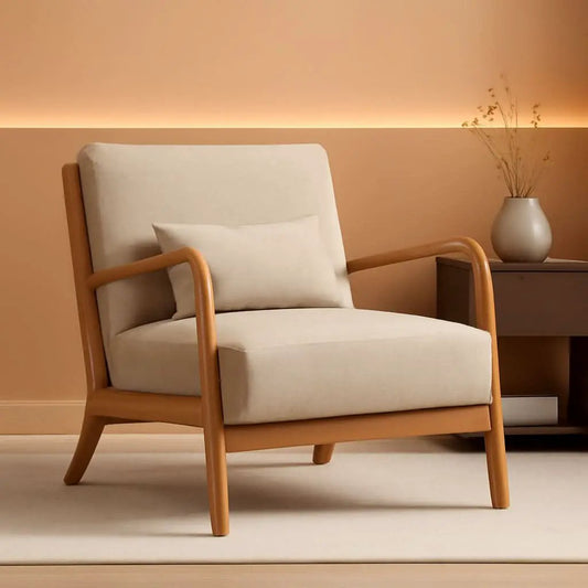 Beige Luxuriously Upholstered Mid Century Modern Chair from PriceLows™