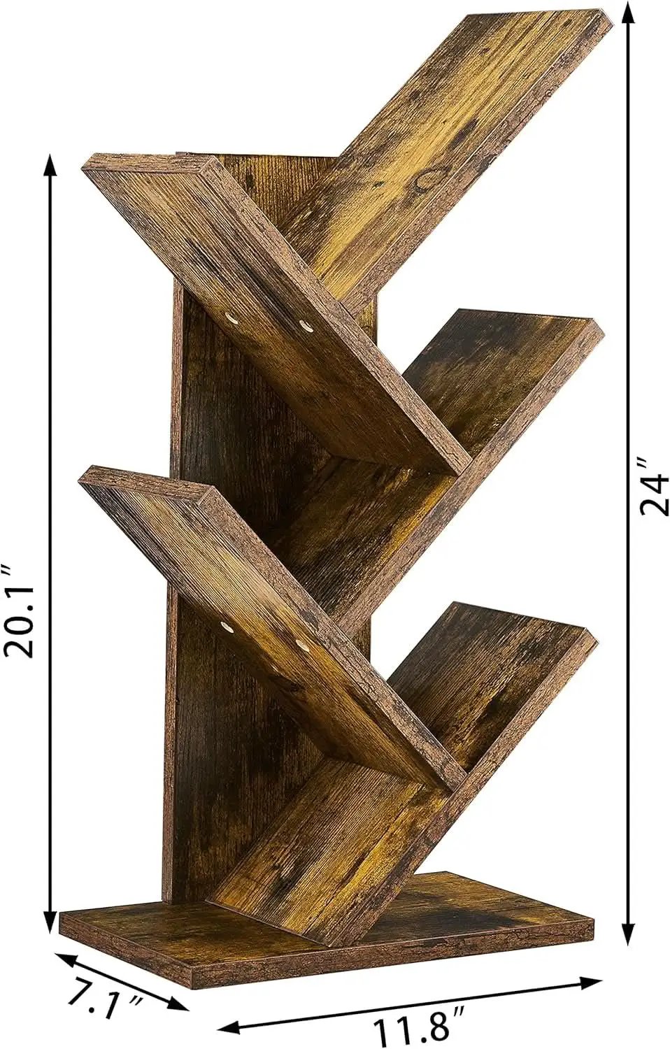 Rustic Brown 4 Tier Tree Bookshelf Free Standing Living Room from PriceLows™
