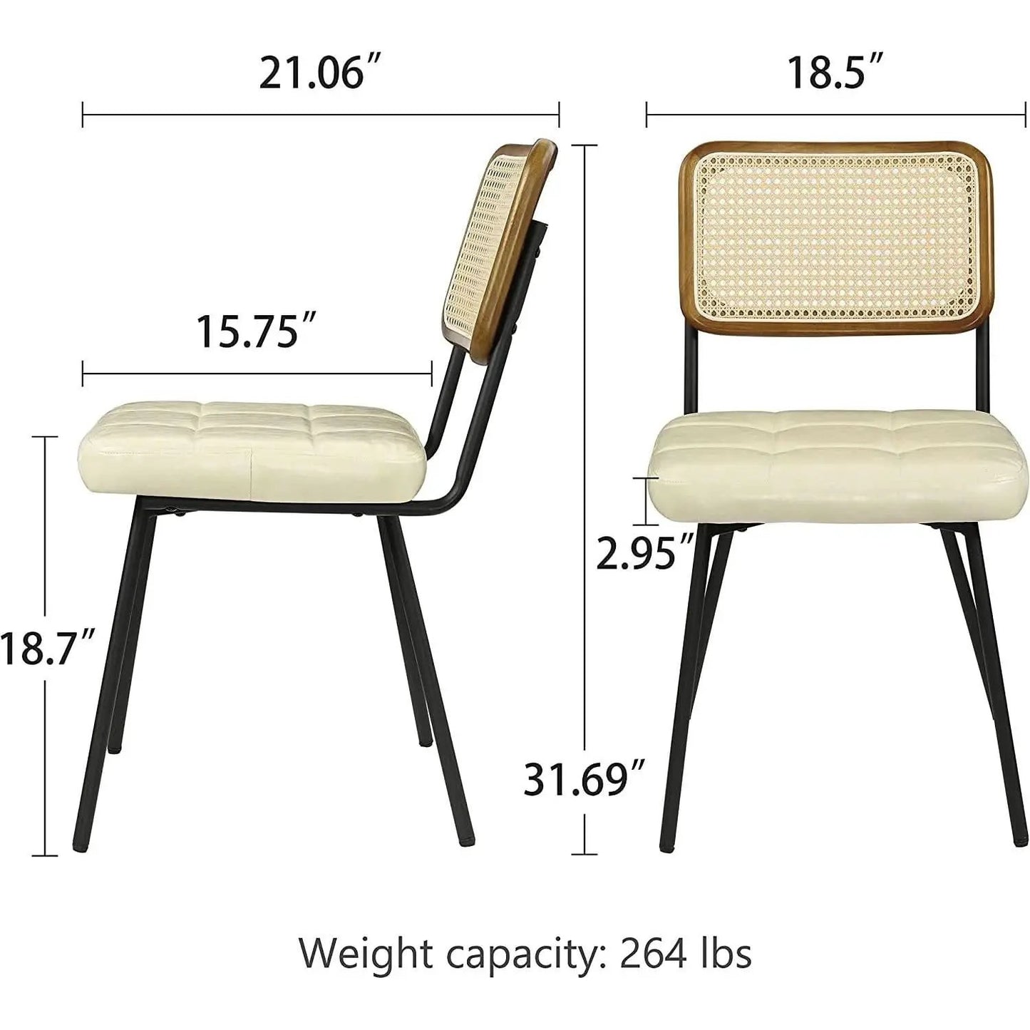 Rattan Dining Chairs Set Of 2 With PU Leather Cushions from PriceLows™