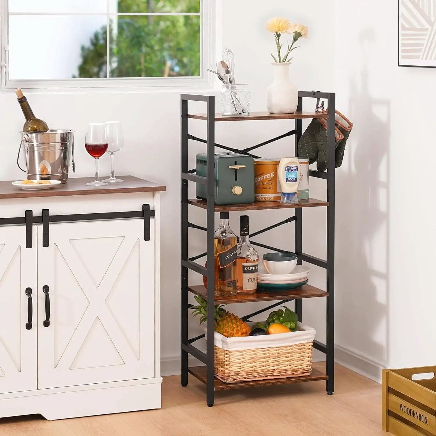 Industrial 4 Tier Narrow Bookcase Berry Brown Space Saving from PriceLows™