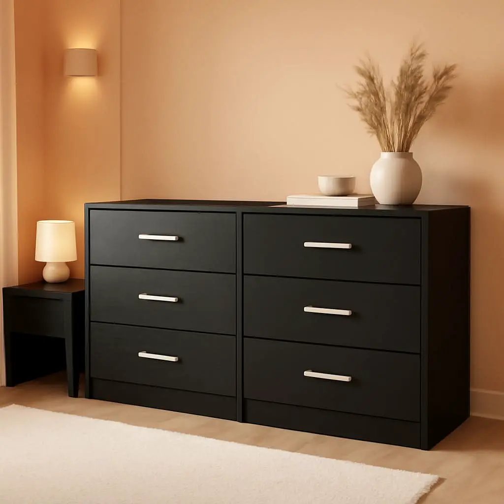 Black Contemporary Six Drawer Dresser Ball Bearing Slides from PriceLows™