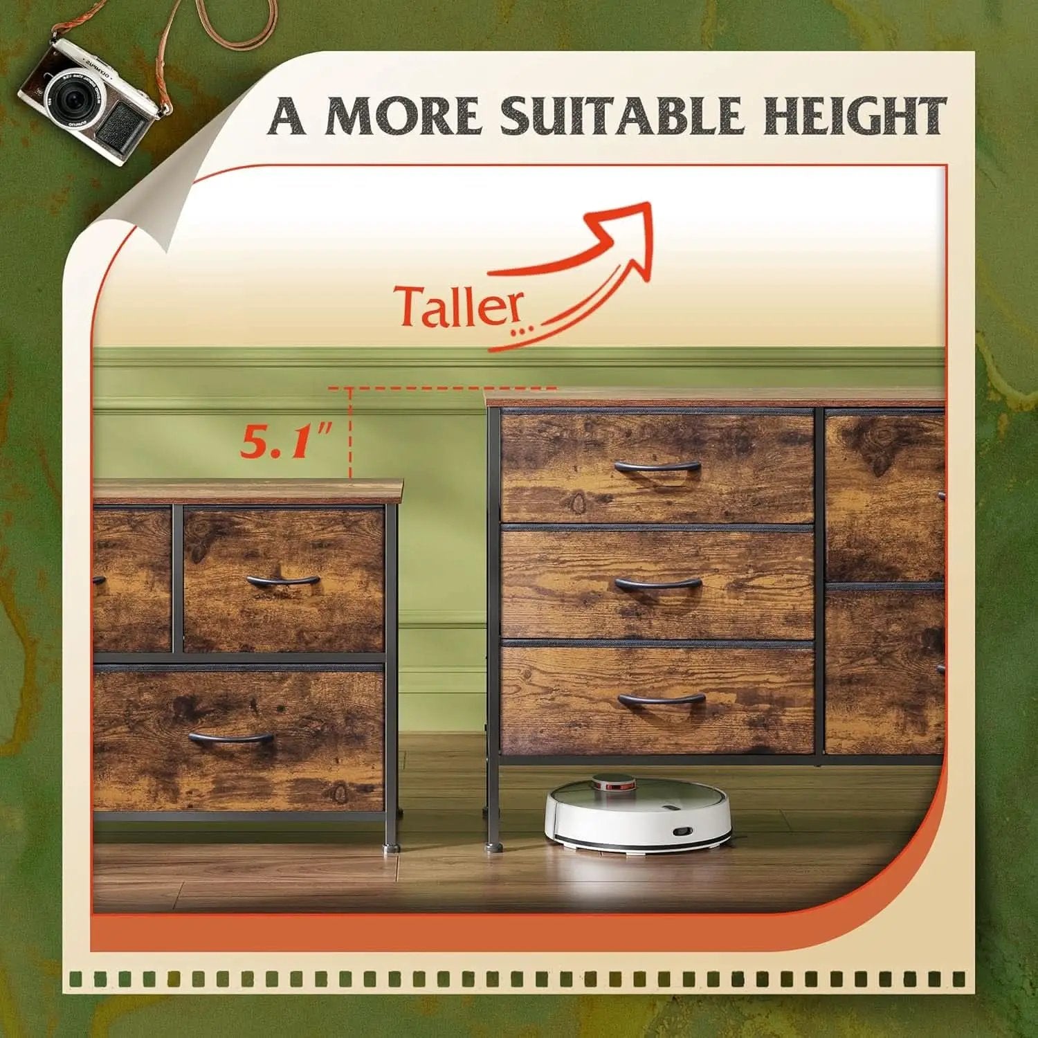 Rustic Brown Wood Grain 5 Drawer Dresser For Bedroom from PriceLows™