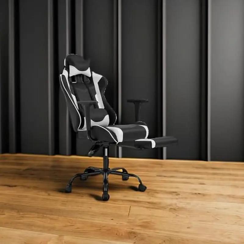 Ergonomic Gaming Chair With Lumbar Support Footrest White from PriceLows™