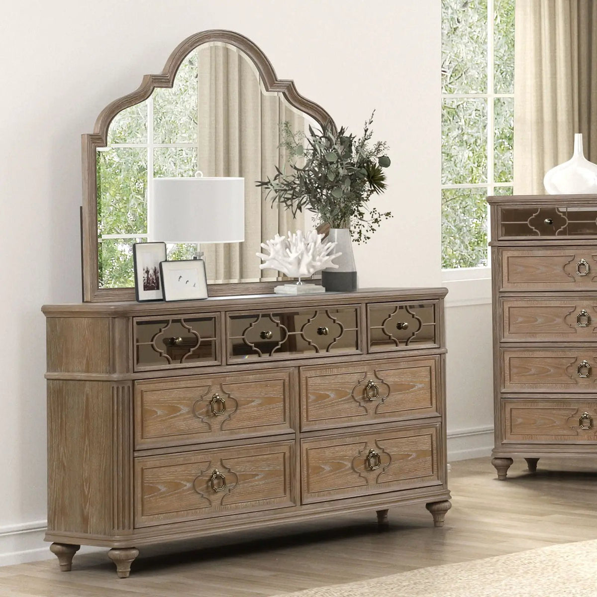 Oak Dovetail Dresser | 64 Inch Width | Rustic Oak Finish | Solid Wood Construction