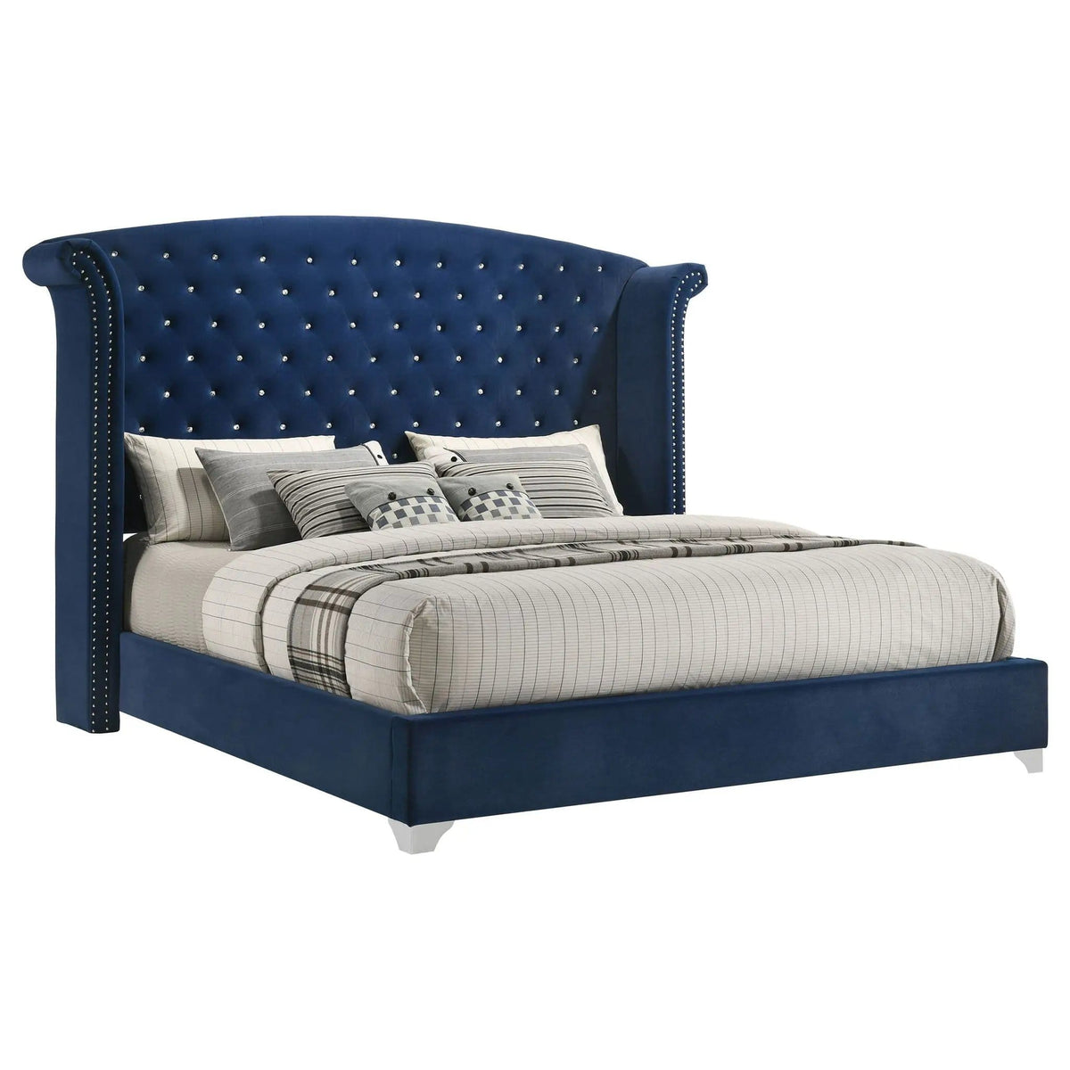 Melody Upholstered Eastern King Wingback Bed Pacific | 96.25 x 86.75 x 66.25 in | Velvet | Blue