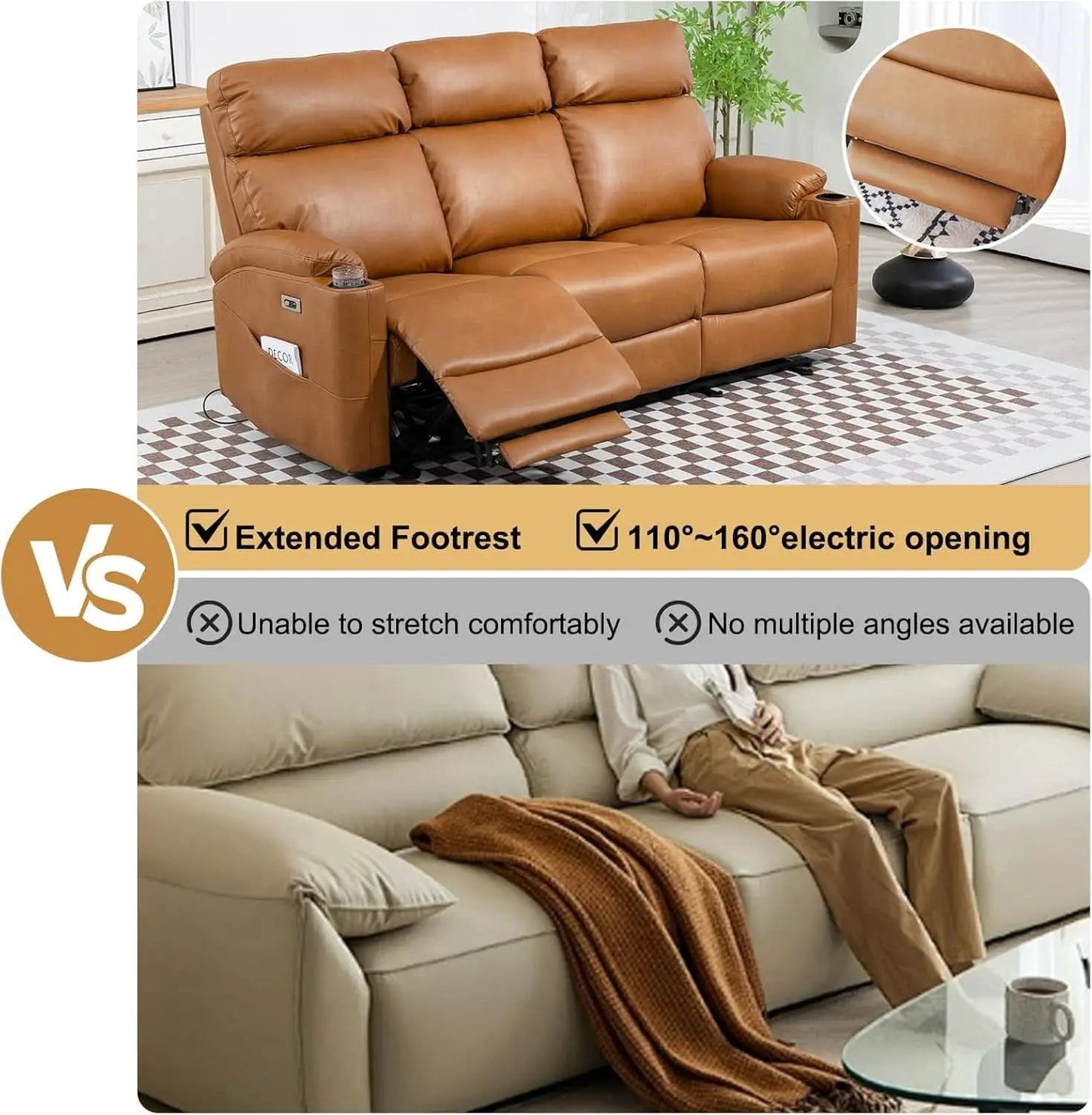 Power Reclining Sofa Brown PU Leather Independent Backrests from PriceLows™