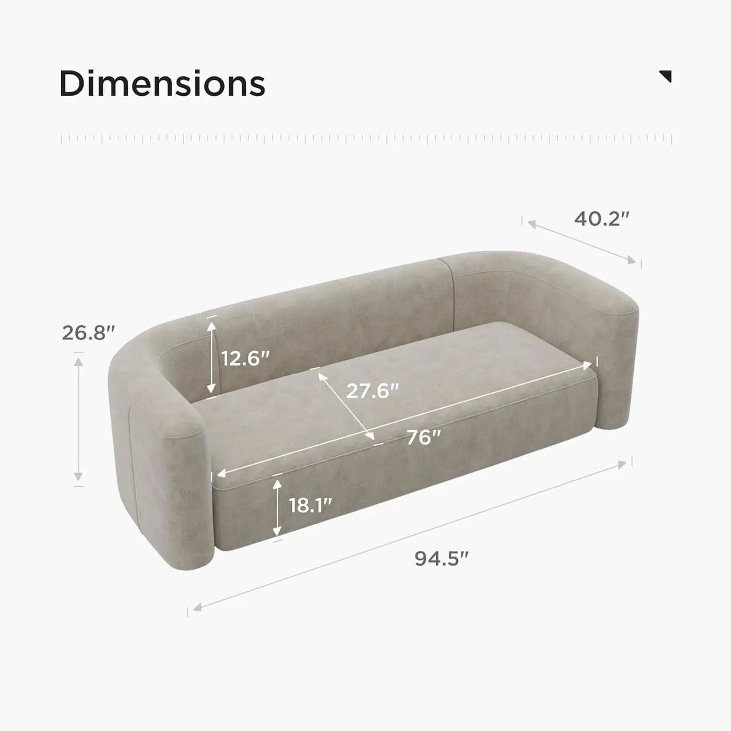 Cream Velvet 3 Seater Modern Sofa With Curved Backrest from PriceLows™