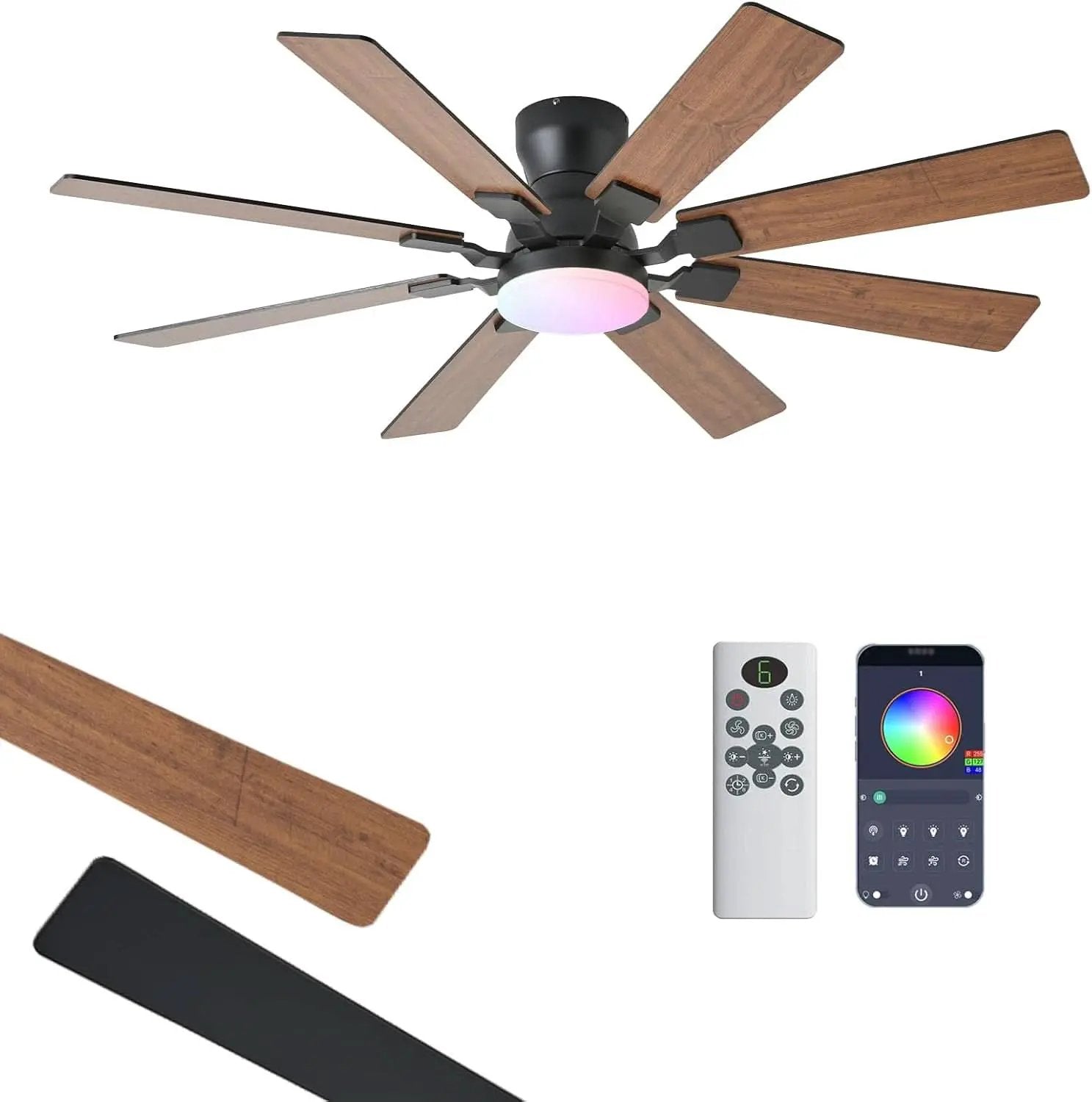 52 Inch Ceiling Fan With Light Remote App Control Brown from PriceLows™