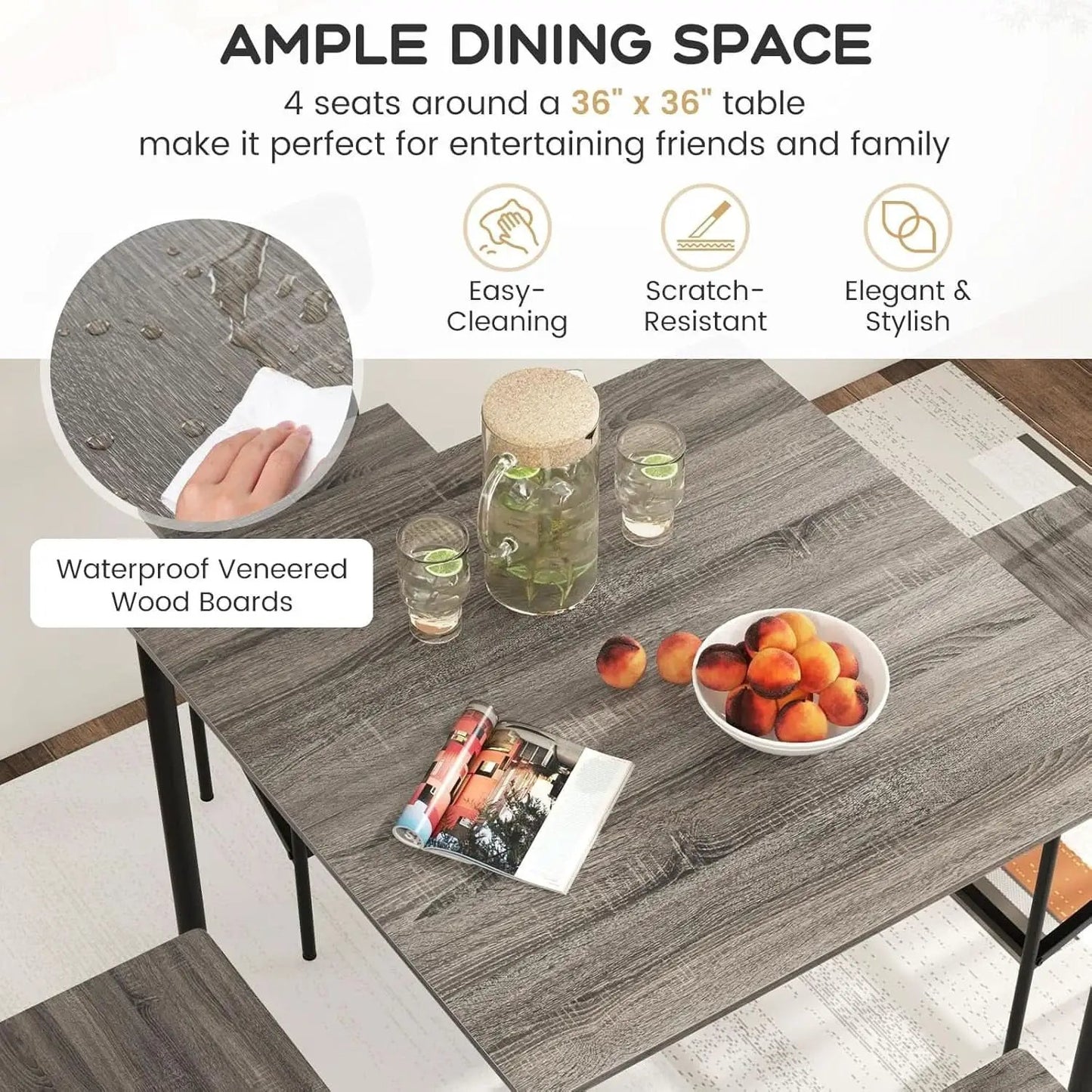 5 Piece Counter Height Dining Table Set Black Oak Stools from PriceLows™