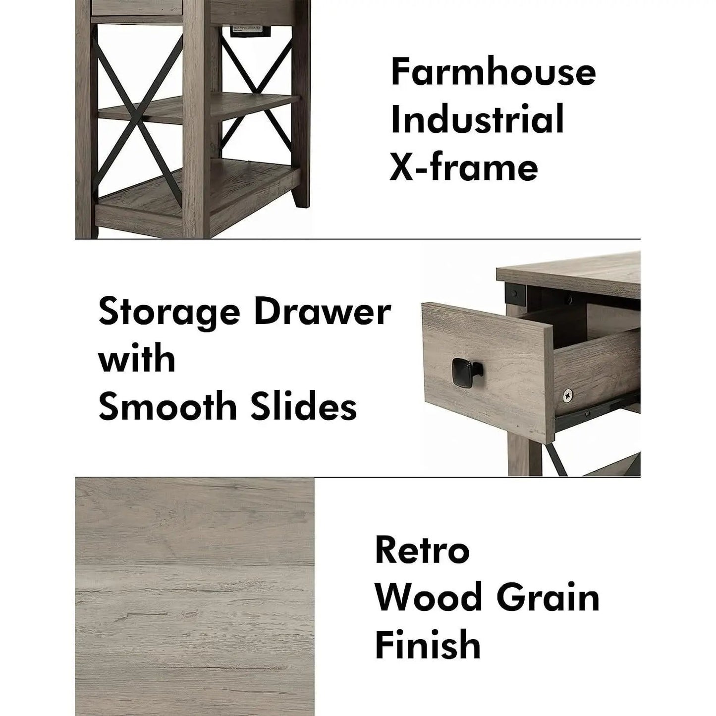 Farmhouse Slim End Table With USB Charging Station from PriceLows™
