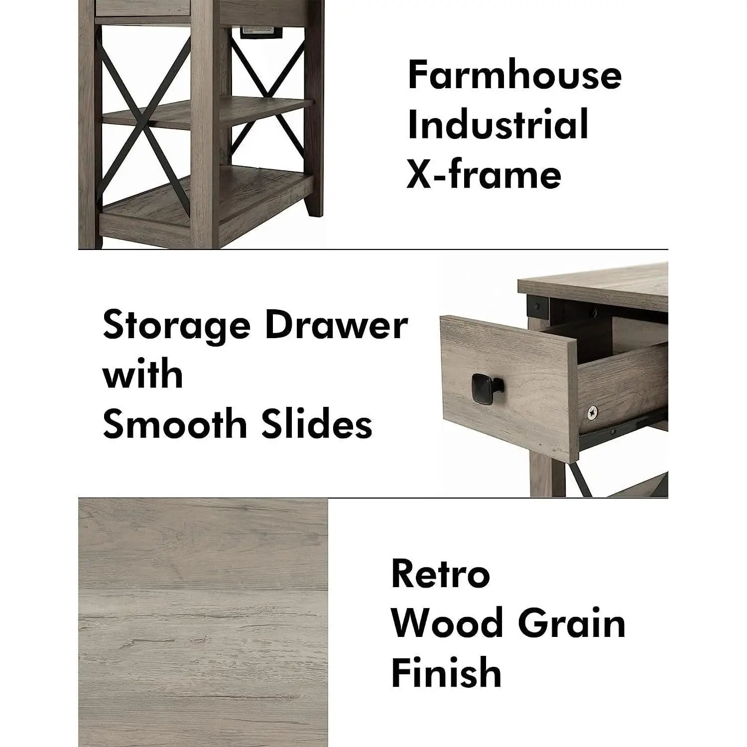 Farmhouse Slim End Table With USB Charging Station from PriceLows™