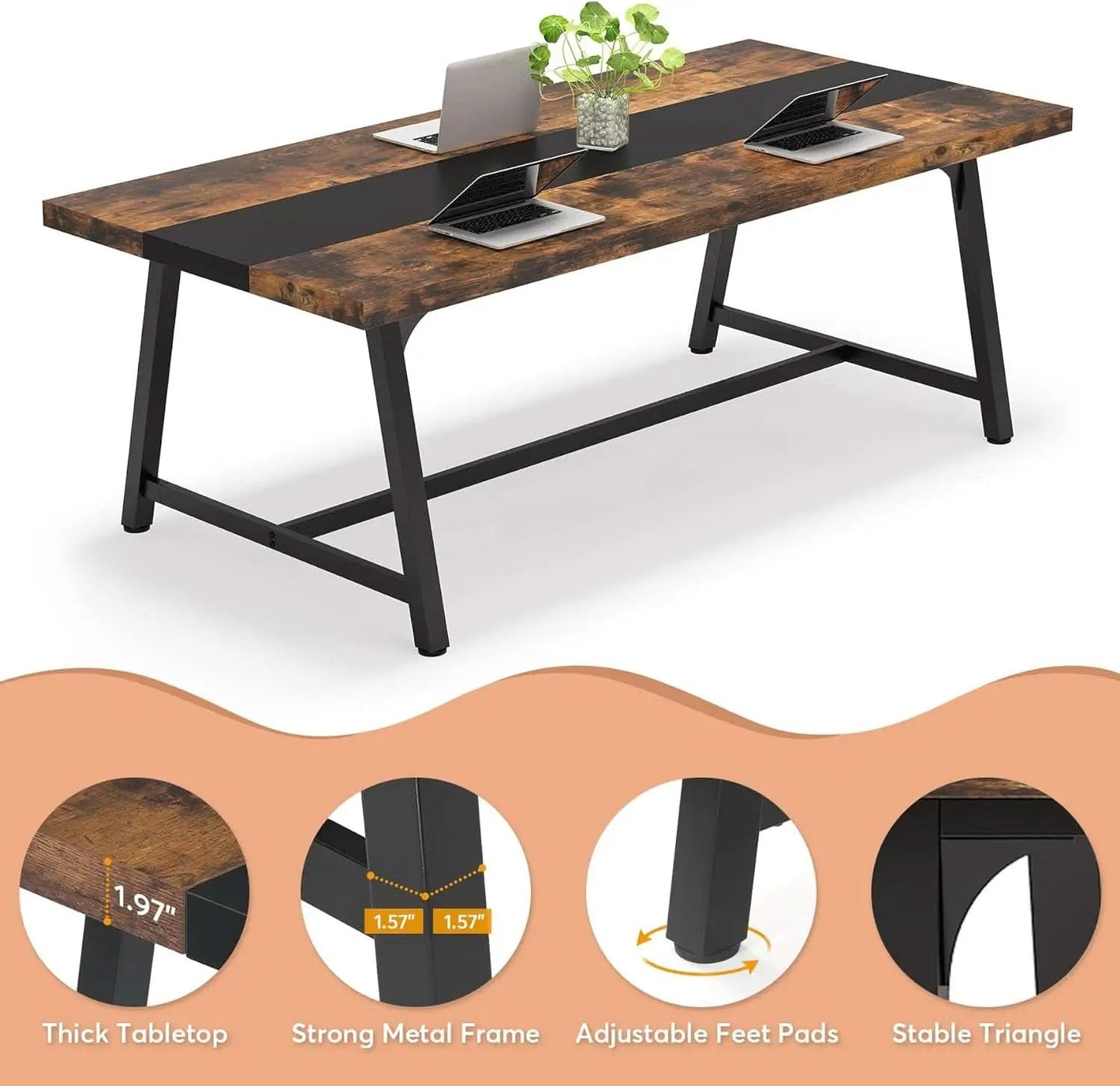 Dining Table For 8 70.87 Inch Rectangular Wood Metal Frame from PriceLows™