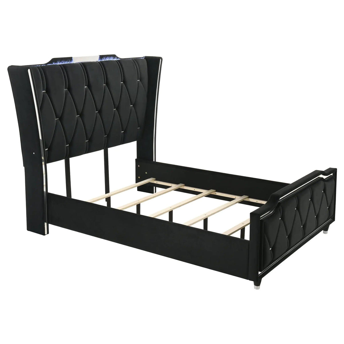 Lorient 4-piece Queen Bedroom Set | 4-Piece Set | Velvet & Tempered Glass | Black