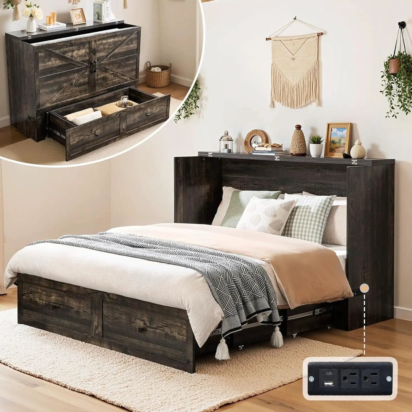 Queen Murphy Bed With Black Oak Finish And Storage from PriceLows™