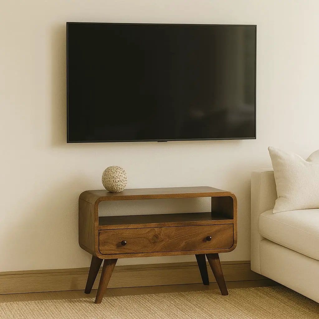 Mini Curved Media Unit Chestnut | 23.62 x 11.81 x 17.72 in | Solid Wood | Home