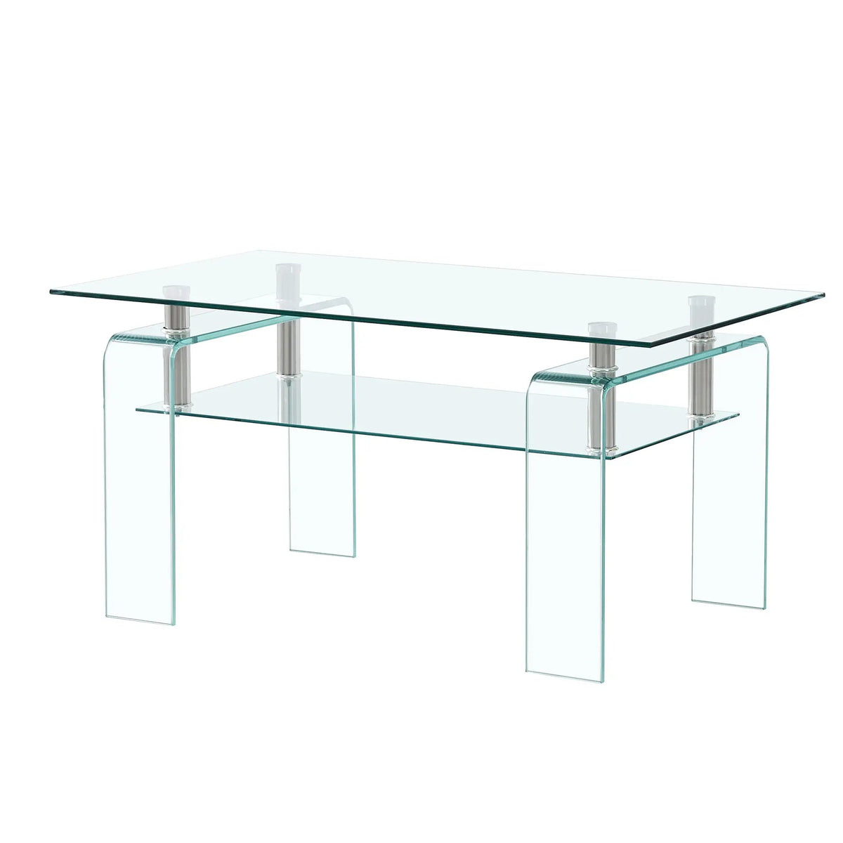 Tempered Glass Coffee Table | Two Tier Storage | Modern Geometric Design