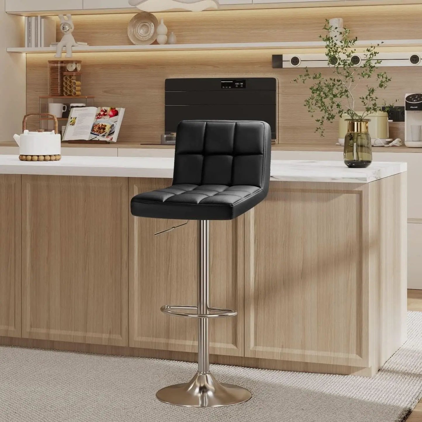 Bar Stools Set Of 2 Black PU Leather Swivel Adjustable Counter Height from PriceLows™