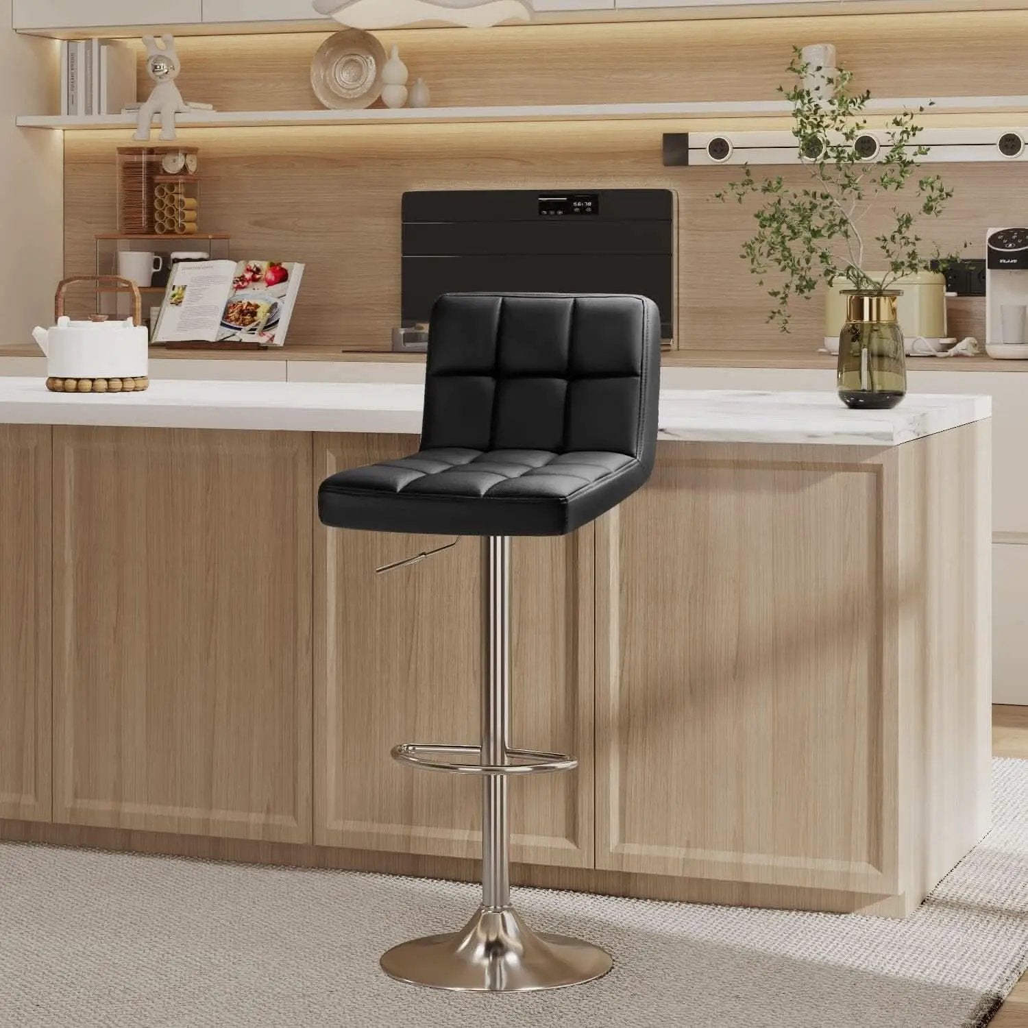 Bar Stools Set Of 2 Black PU Leather Swivel Adjustable Counter Height from PriceLows™