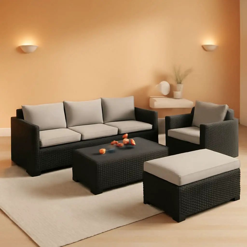 Six Piece Outdoor Wicker Furniture Set With Grey Cushions from PriceLows™