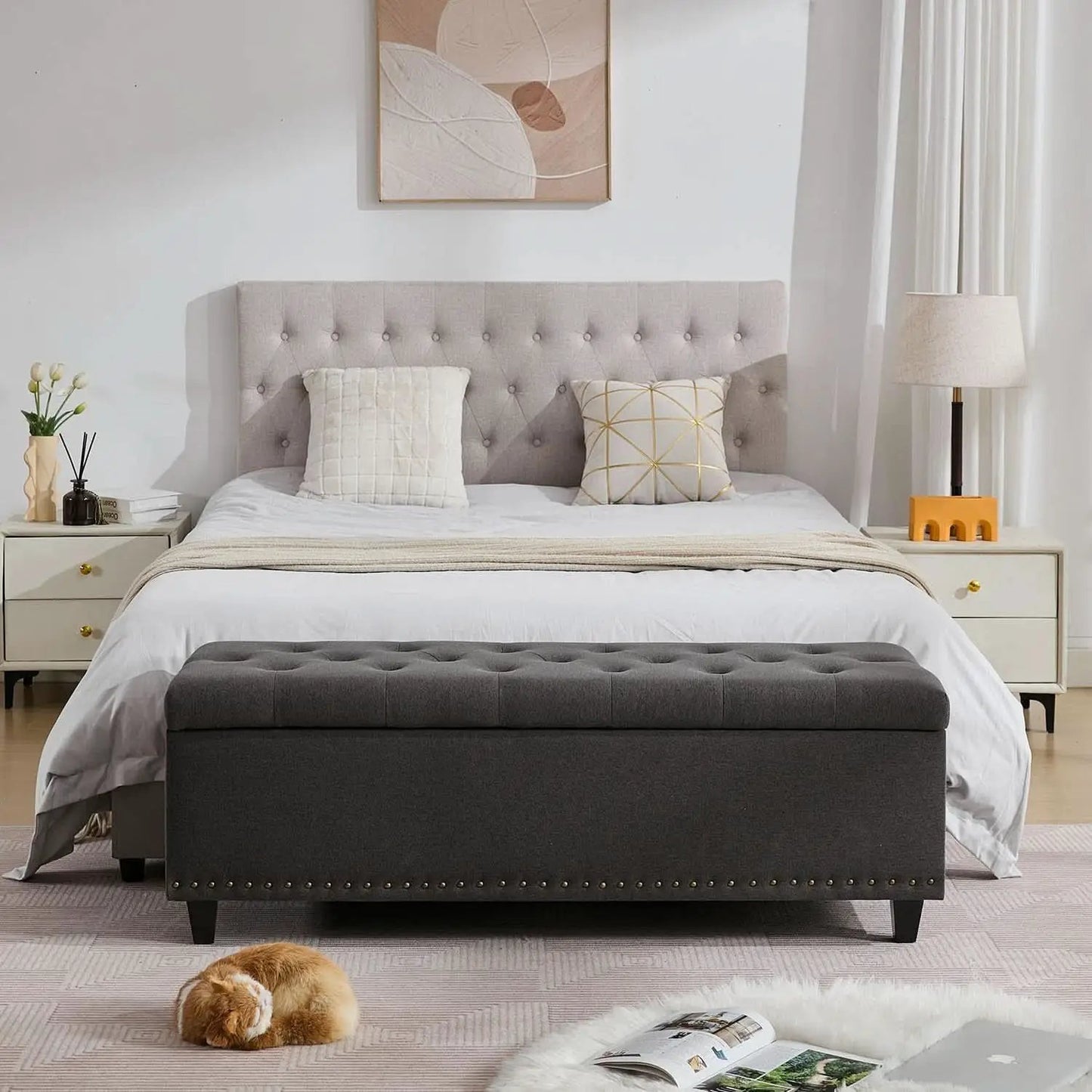 50.8 Inches Gray Upholstered Storage Ottoman Bench from PriceLows™