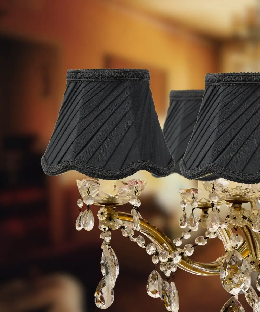 Clip On Candelabra Lampshades | Set Of 6 | 5X4 Inch | Black Shantung Fabric