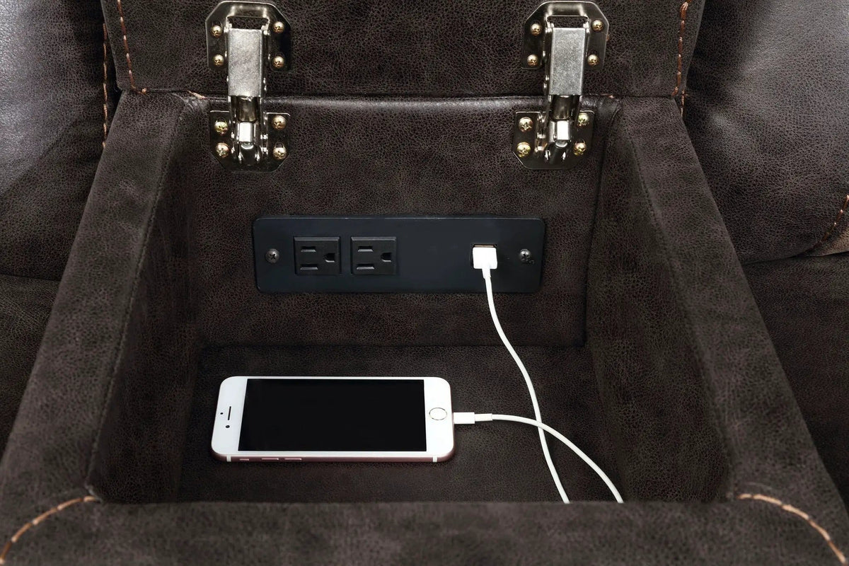 Greer Upholstered Motion Reclining Loveseat | 77 x 38 x 40 in | Engineered Wood & Stainless Steel | Brown