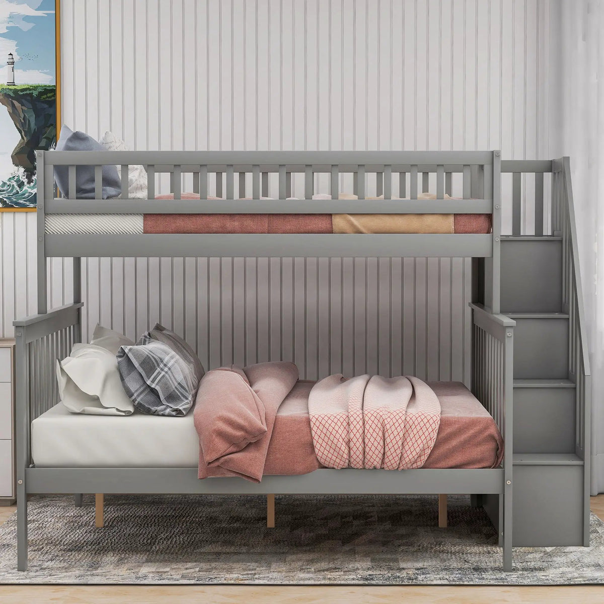 Twin Over Full Bunk Bed | Built In Staircase | Steel Frame