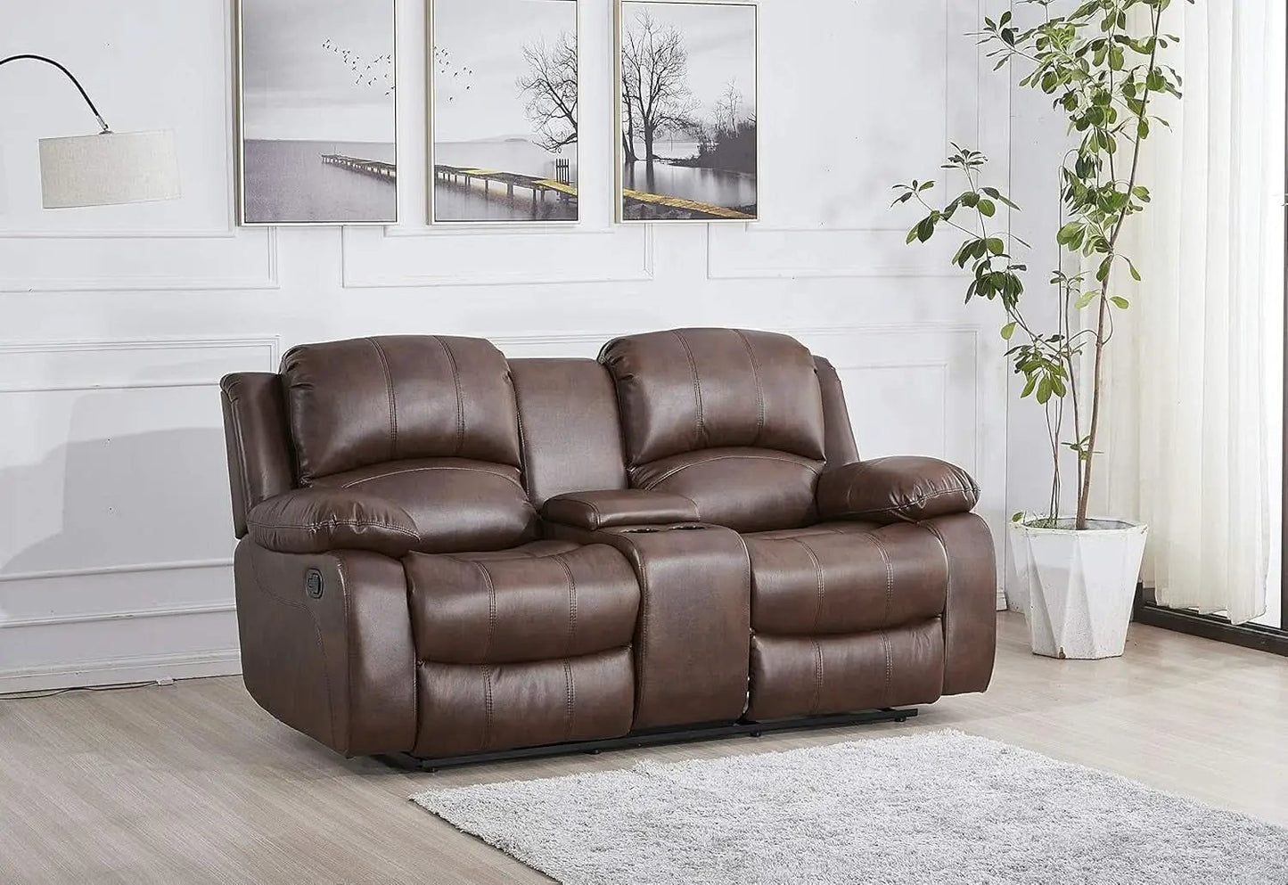 Brown Faux Leather Sofa and Loveseat Set Two Piece from PriceLows™