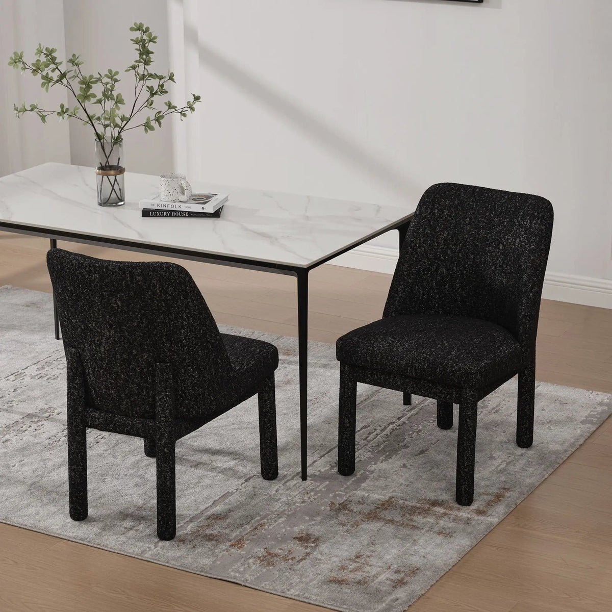 Wide Minimalist Dining Chair Chair Set | Chair Set | Rubberwood & Fabric | Dining Room