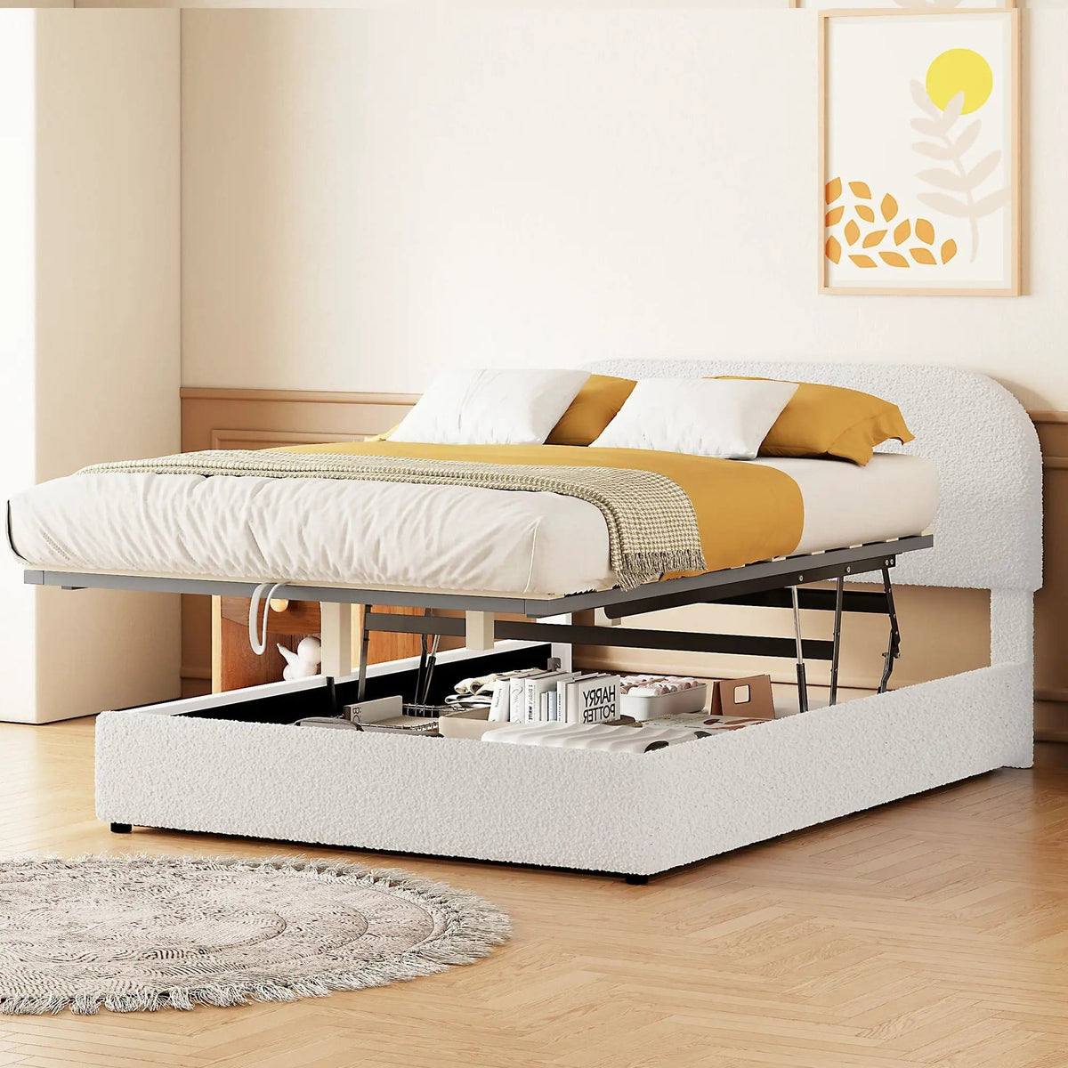 Upholstered Platform Bed With Hydraulic Storage System | 2 Pieces | Bedroom Furniture | Bedroom