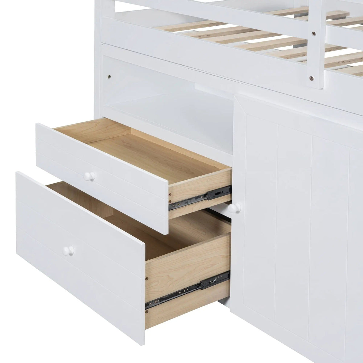 Loft Bed With 4 Drawers, Underneath Cabinet And Shelves | 81.8 x 40.8 x 43.3 in | Pine Wood | Bedroom
