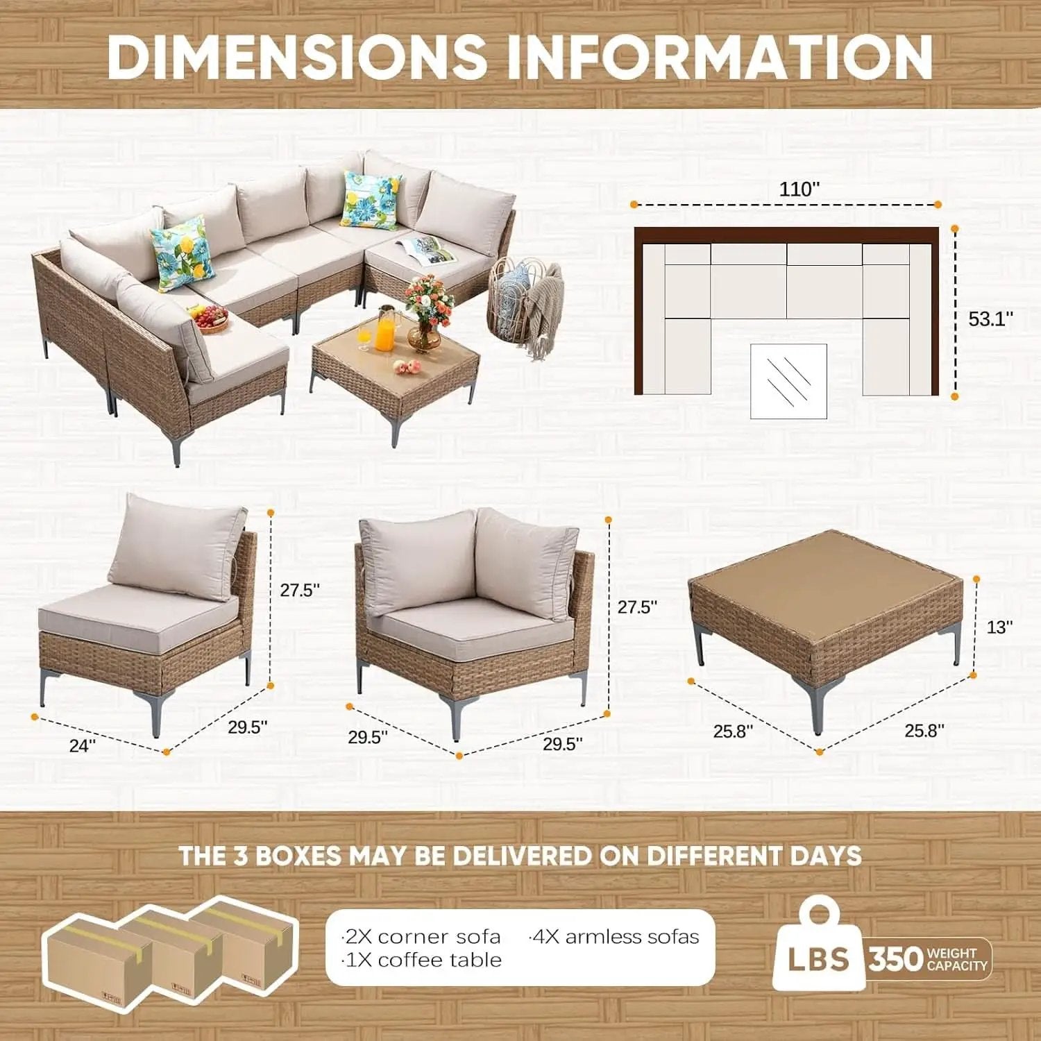 Seven Piece Wicker Patio Furniture Set with Cushions from PriceLows™