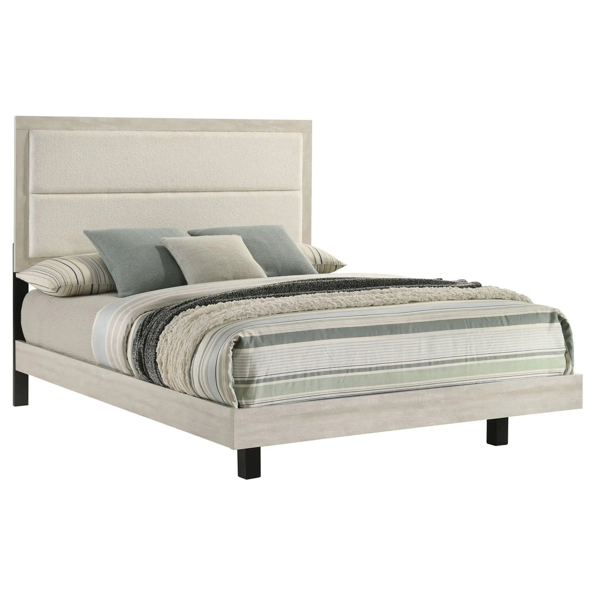 Trenton 54-inch Wood Queen Panel Bed Rustic | 63.5 x 83.75 x 53.75 in | Rubberwood & Engineered Wood | Cream