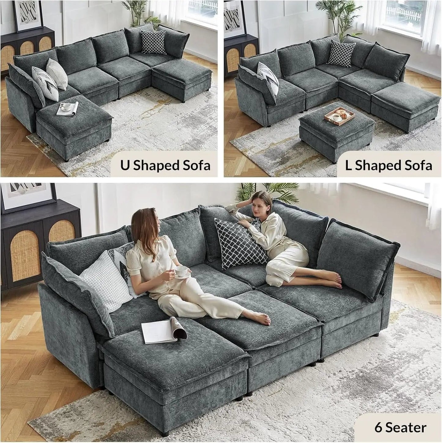 127 Inch Grey Modular Sectional Sofa With Storage Ottoman from PriceLows™