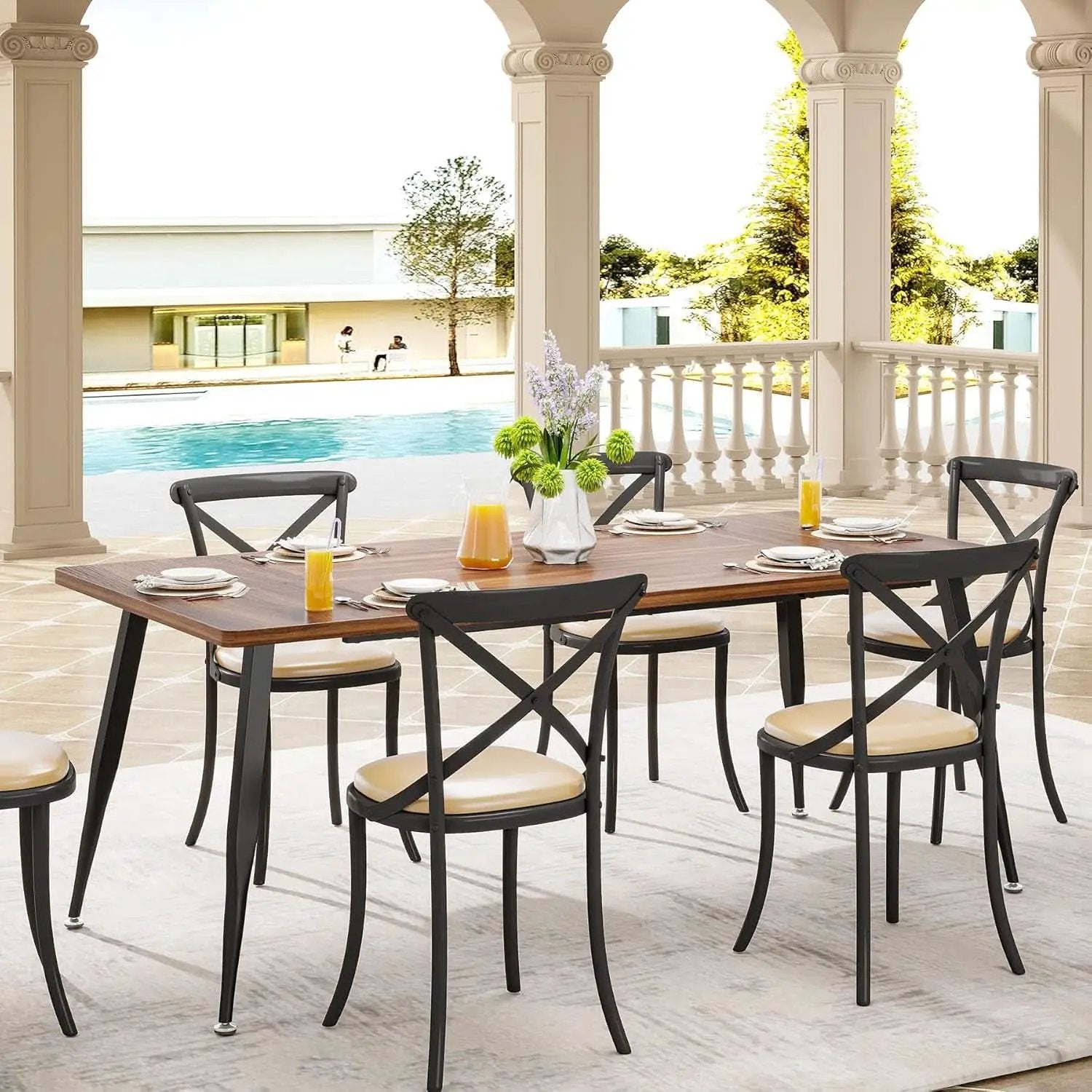 70.9 Inch Dining Table For 6 To 8 With Metal Legs Rustic from PriceLows™