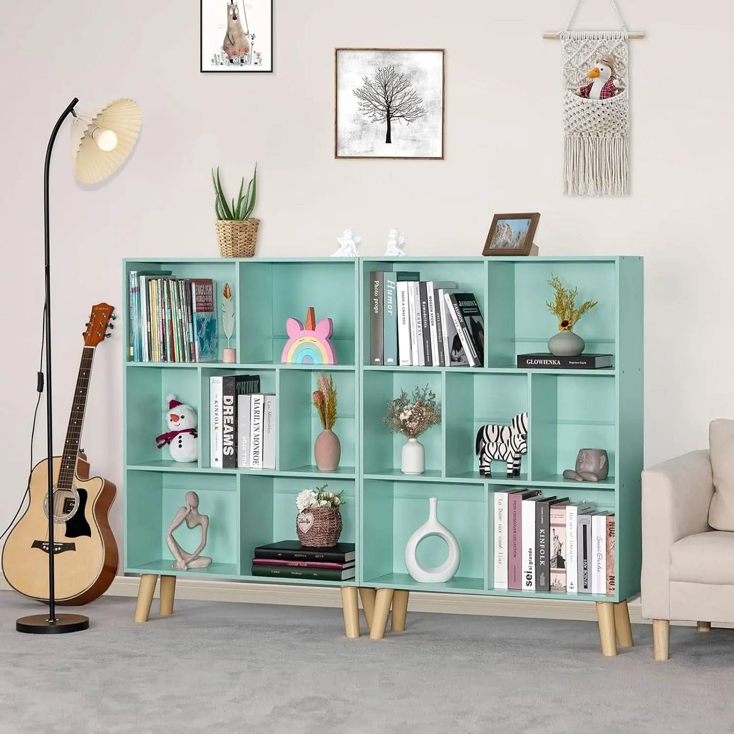Mint Green 7 Cube Bookcase For Kids Toy Storage Organizer from PriceLows™